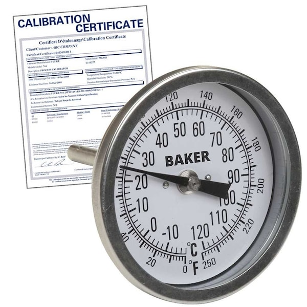 Baker Instruments T30025-250 Bimetal Thermometer, 0 to 250 deg F (-20 to 120 deg C), T30025-250-NIST - main